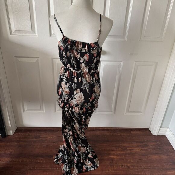 Floral Ribbed Maxi Dress Womens Small Tiered Ruffle Boho Chic Cottagecore Flowy - Picture 7 of 13